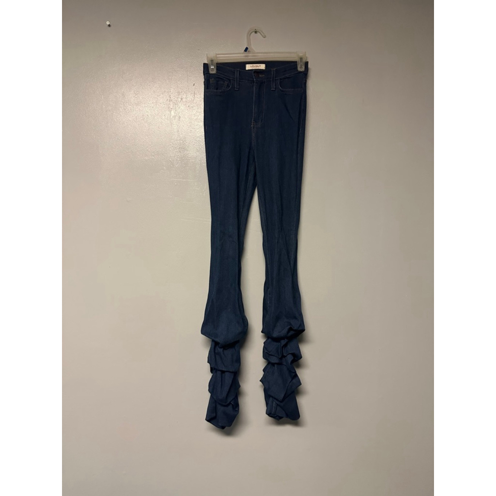Vibrant M.i.U Blue Ruffled Skinny Jeans Size small high rise scrunch it up denim
